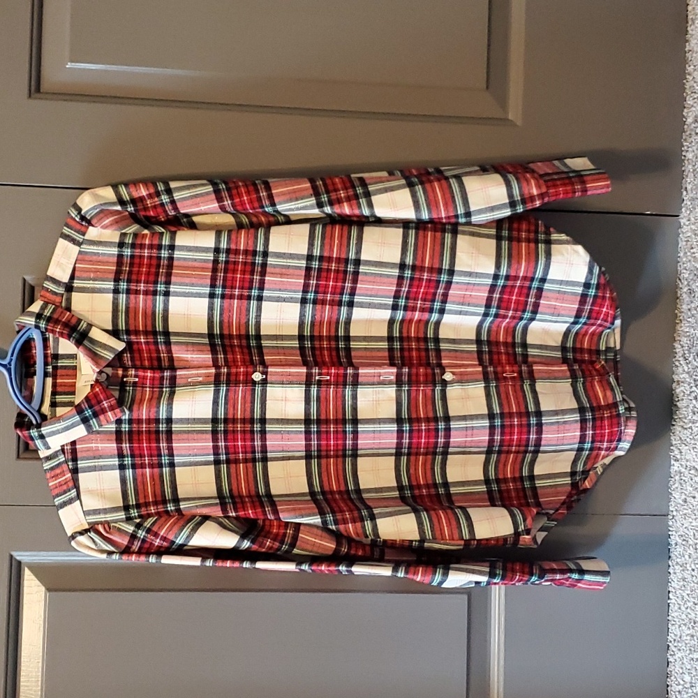 Ann Taylor Loft, NWT, red & cream plaid flannel shirt, size small